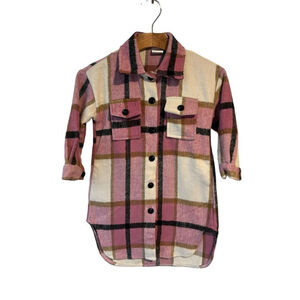 Shein Shirt Jacket Big Girls Size L Pink Plaid Shacket Button Down Long Sleeve